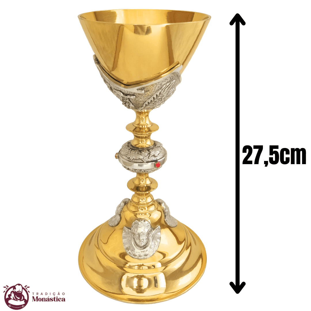 Cálice Banhado em Ouro - com Detalhes de Anjos - Grande  - 5