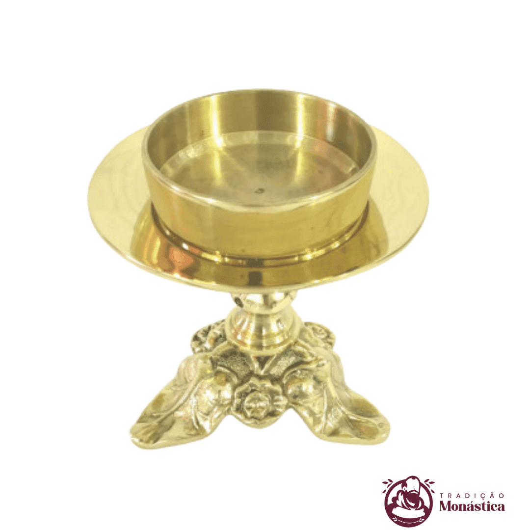 Conjunto Pequeno de Castiçal de Vela e Cruz para Altar - Bronze - 4