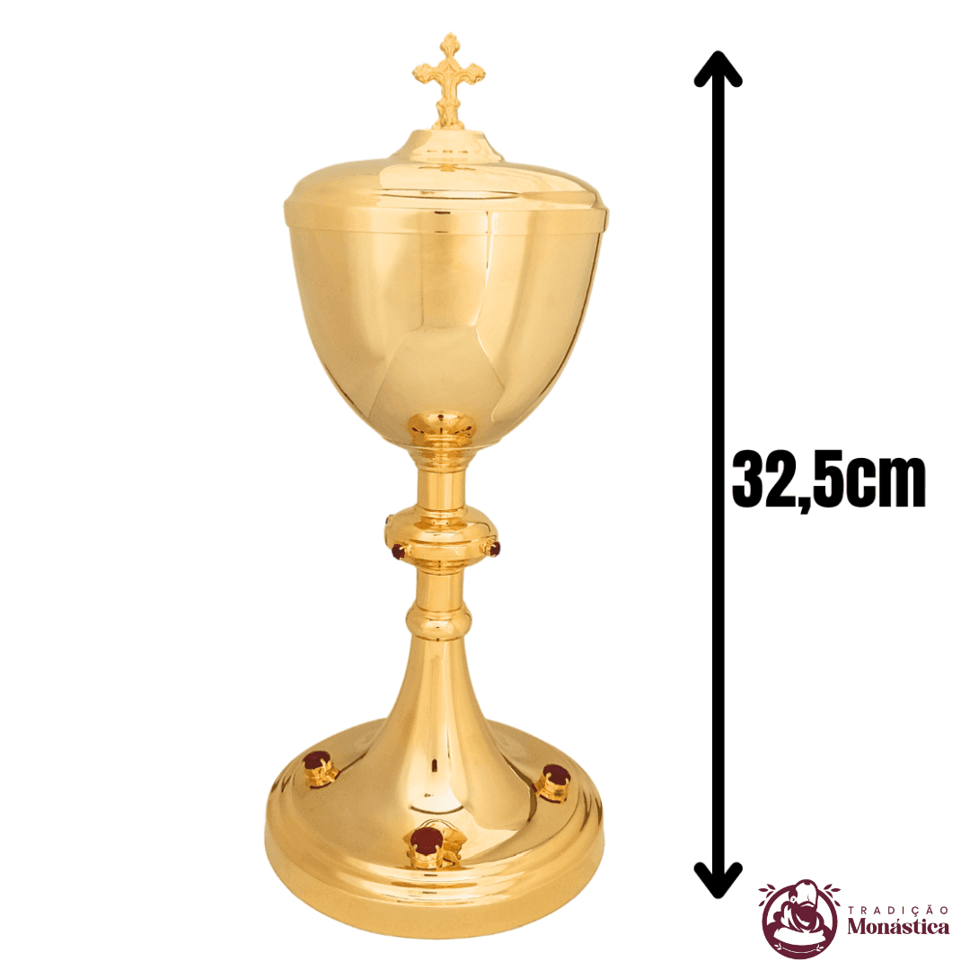 Cibório Banhado em Ouro com Detalhes em Pedras Vermelhas  - 3