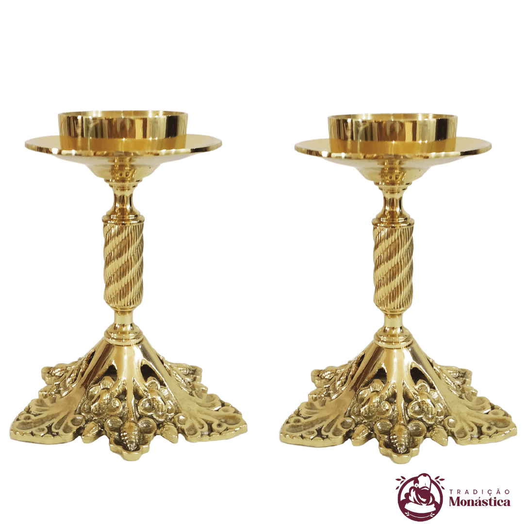 Conjunto de Castiçal de Vela e Cruz para Altar - Bronze - 3