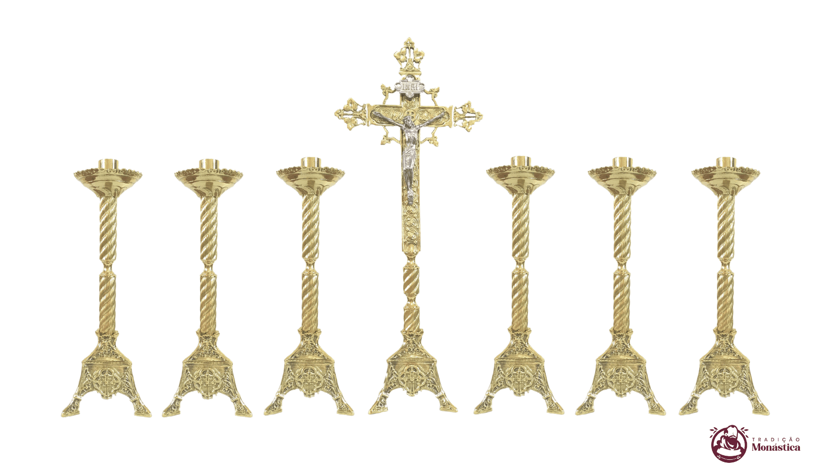 Conjunto de Castiçal Médio de Vela e Cruz para Altar - Bronze - 1