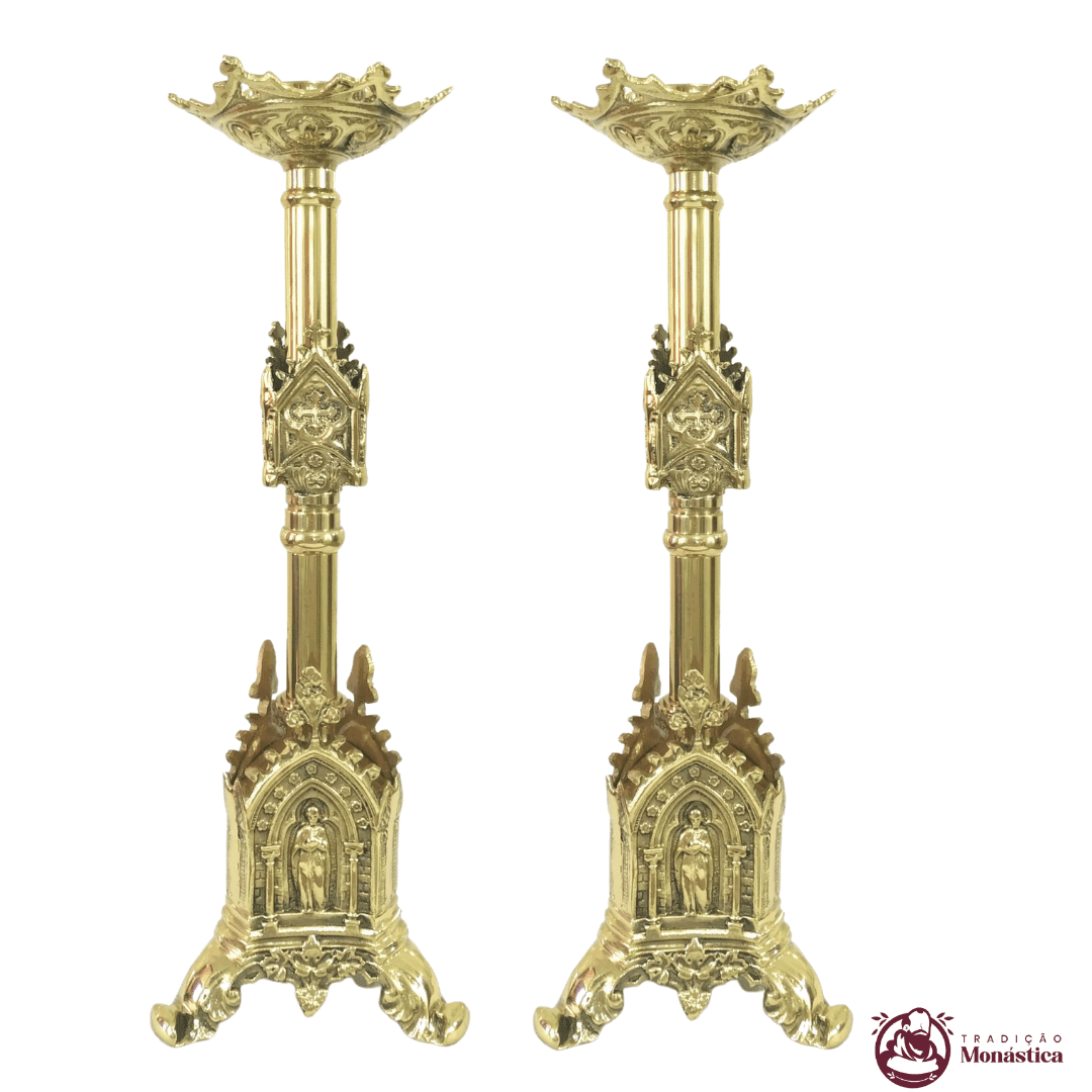 Conjunto de Castiçal de Vela e Cruz para Altar - Gótico  - 3