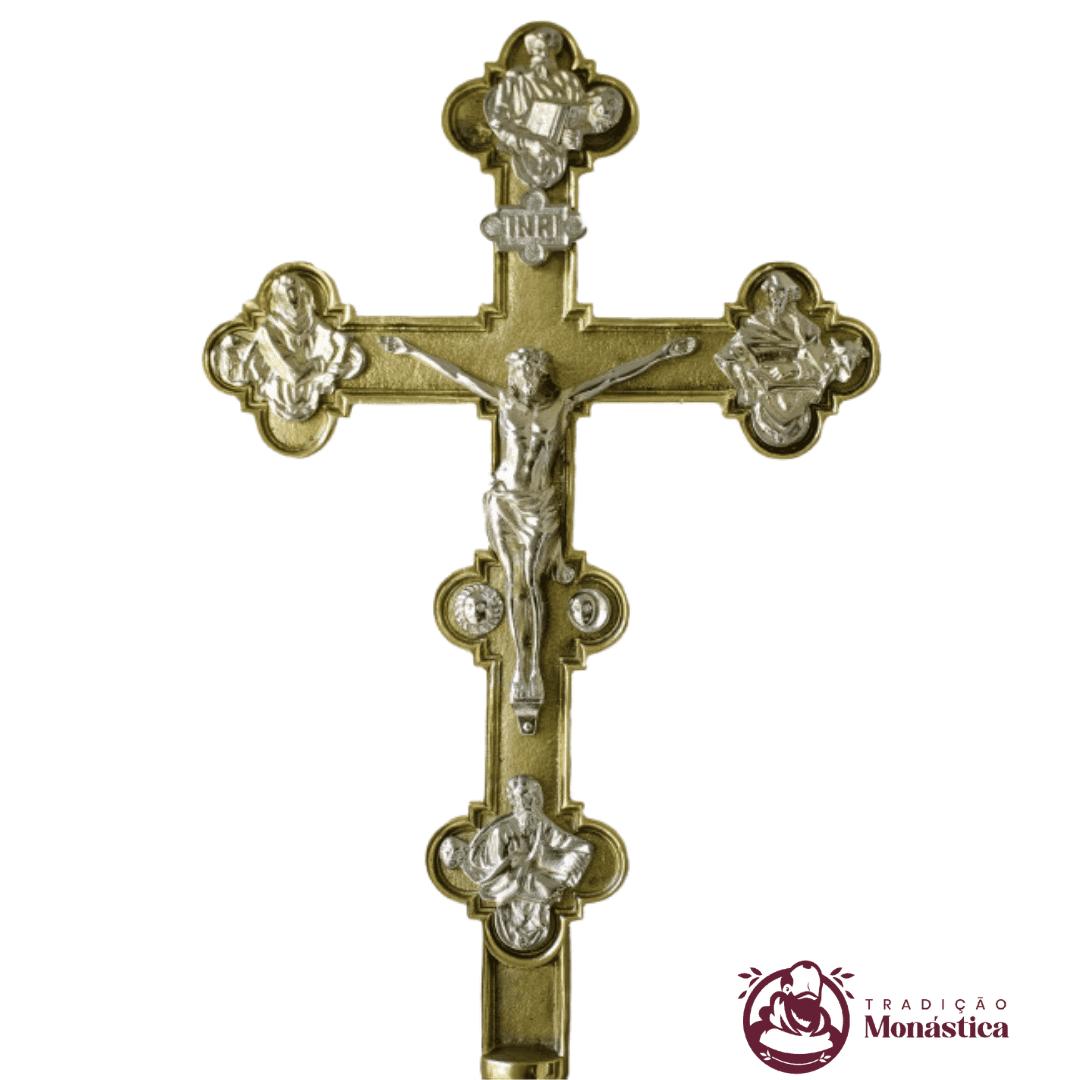 Conjunto de Castiçal de Vela e Cruz para Altar - Bronze - 8