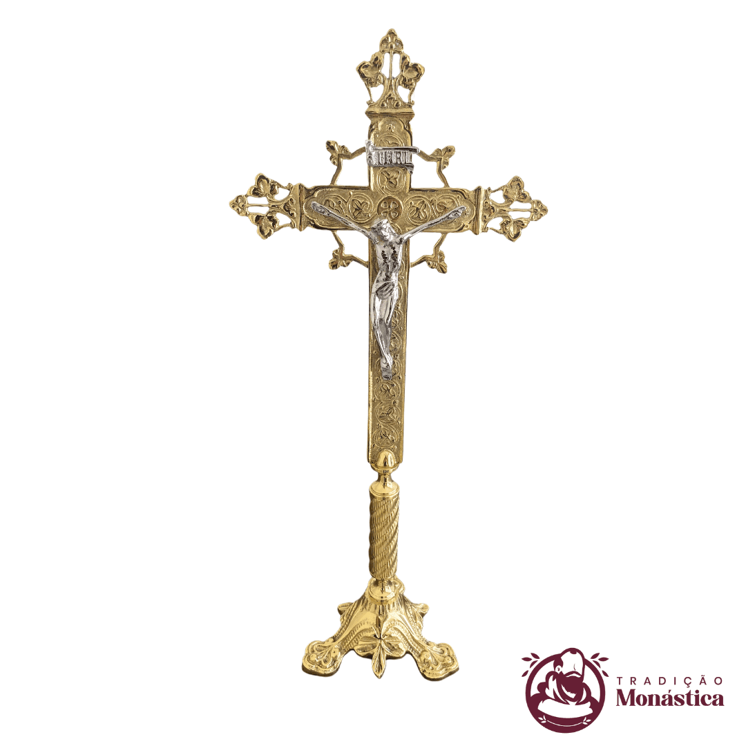 Conjunto de Castiçal de Vela e Cruz para Altar - Escadinha - Bronze - 4