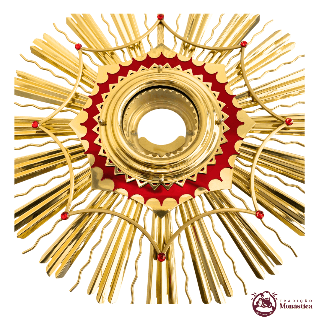 Ostensório Dourado com Pedras Vermelhas - 71cm - 2