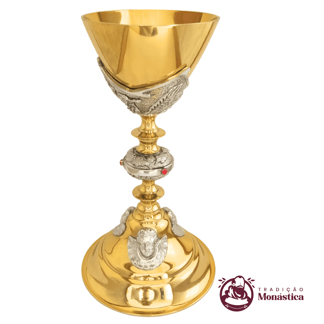 Cálice Banhado em Ouro - com Detalhes de Anjos - Grande  - 1