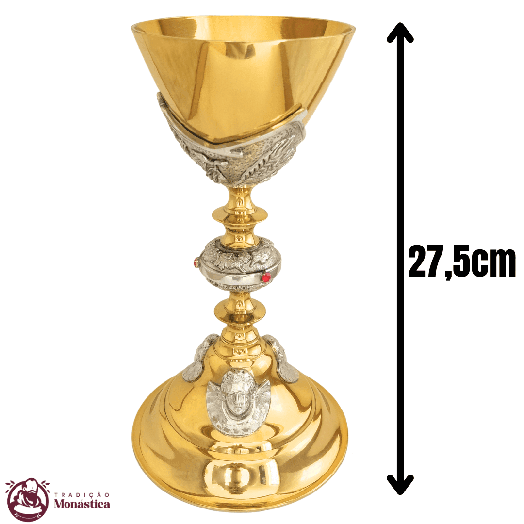 Cálice Banhado em Ouro - com Detalhes de Anjos - Grande  - 5