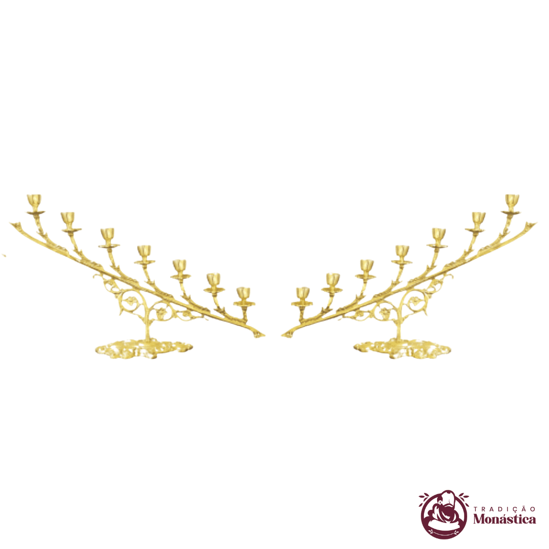 Conjunto de Castiçais/Candelabros 7 Velas - 2pçs feito em Bronze 