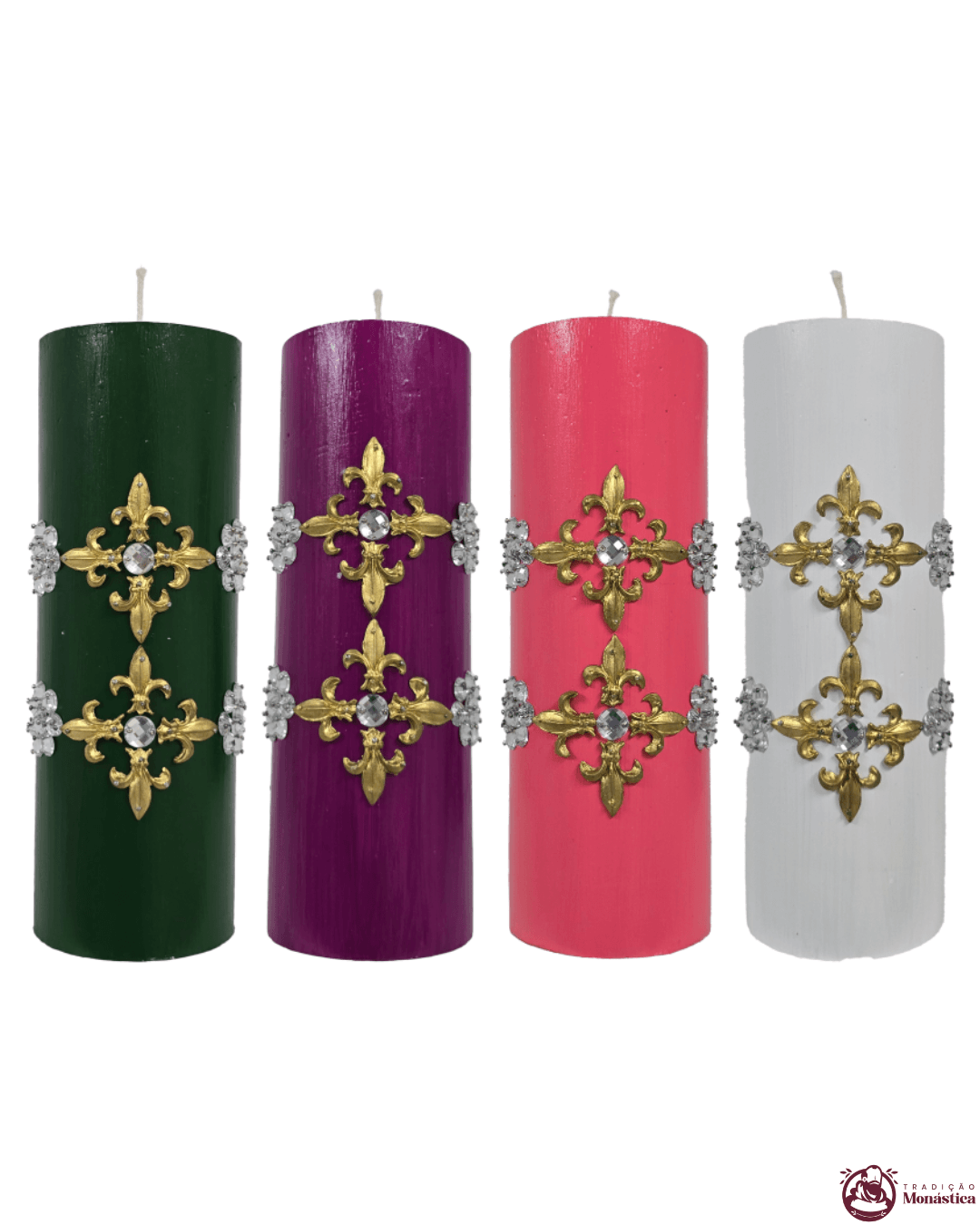 Kit de Velas do Advento com Cruz Dourada - 20x7cm