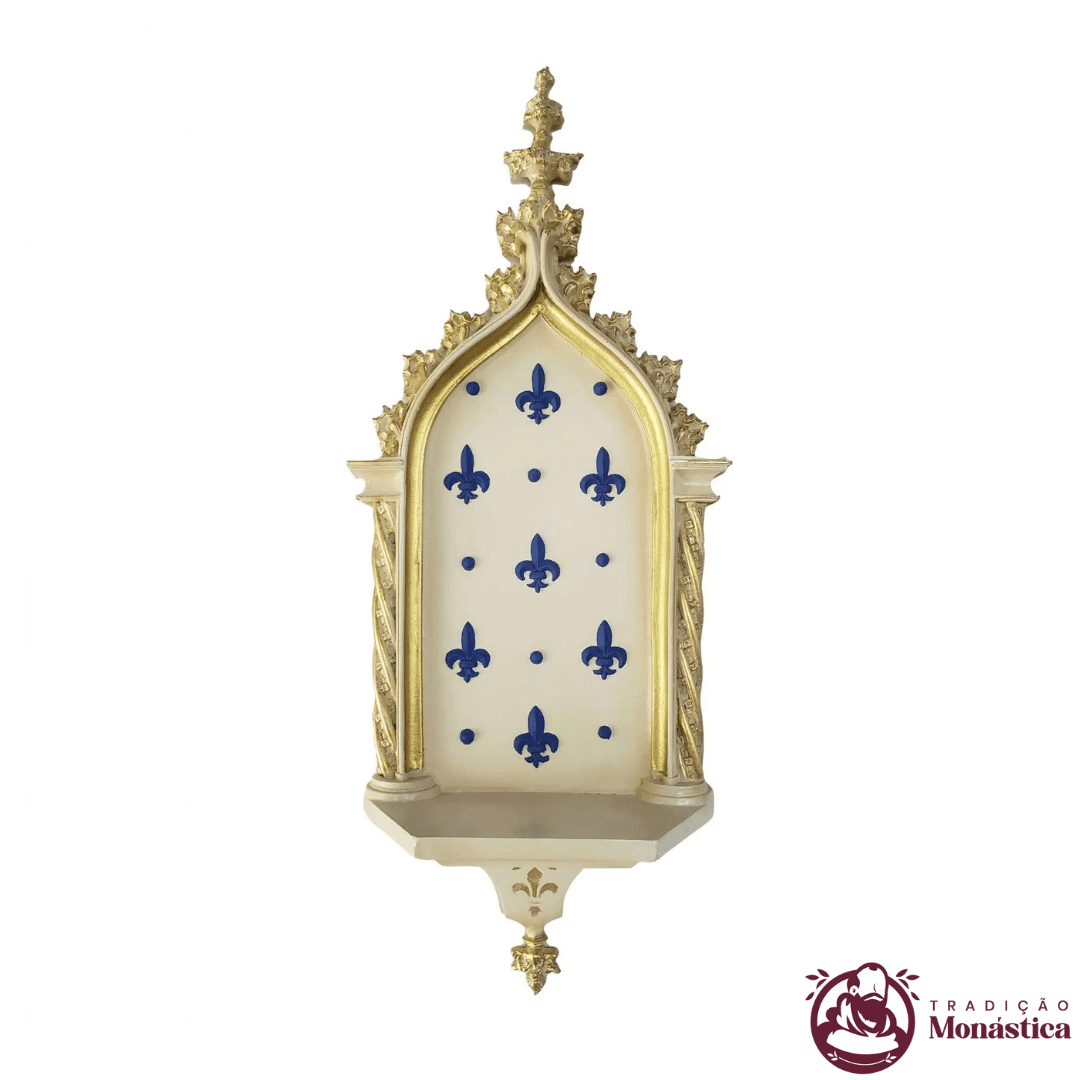 Peanha Oratório 54cm Dourada e Azul