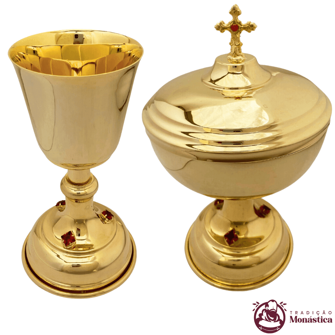 Conjunto de Cálice e Âmbula com Detalhes em Pedras Vermelhas - Pequeno - 1