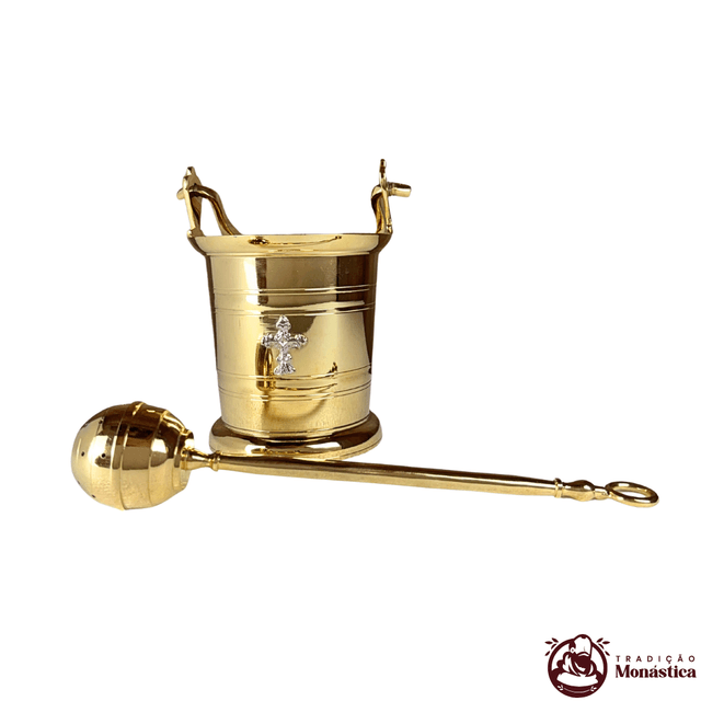 Conjunto de Aspersório Litúrgico - Pequeno - Banhado em ouro Conjunto de Aspersório Litúrgico - Pequeno - Banhado em ouro