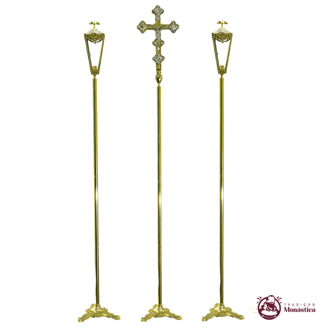 Conjunto de Cruz e Tochas para Procissão - Bronze Conjunto de Cruz e Tochas para Procissão - Bronze