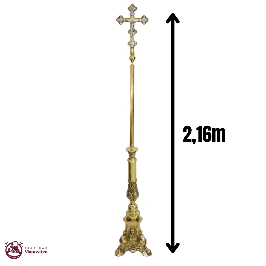 Conjunto de Cruz e Tochas para Procissão - Base Jesus, Maria e José - 8