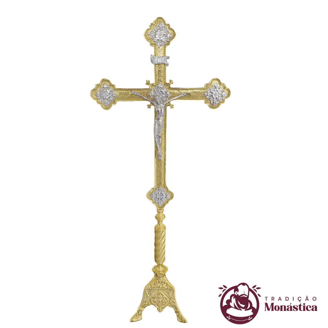 Conjunto de Castiçal de Vela e Cruz para Altar - Exclusivo - 7pçs Bronze - 4