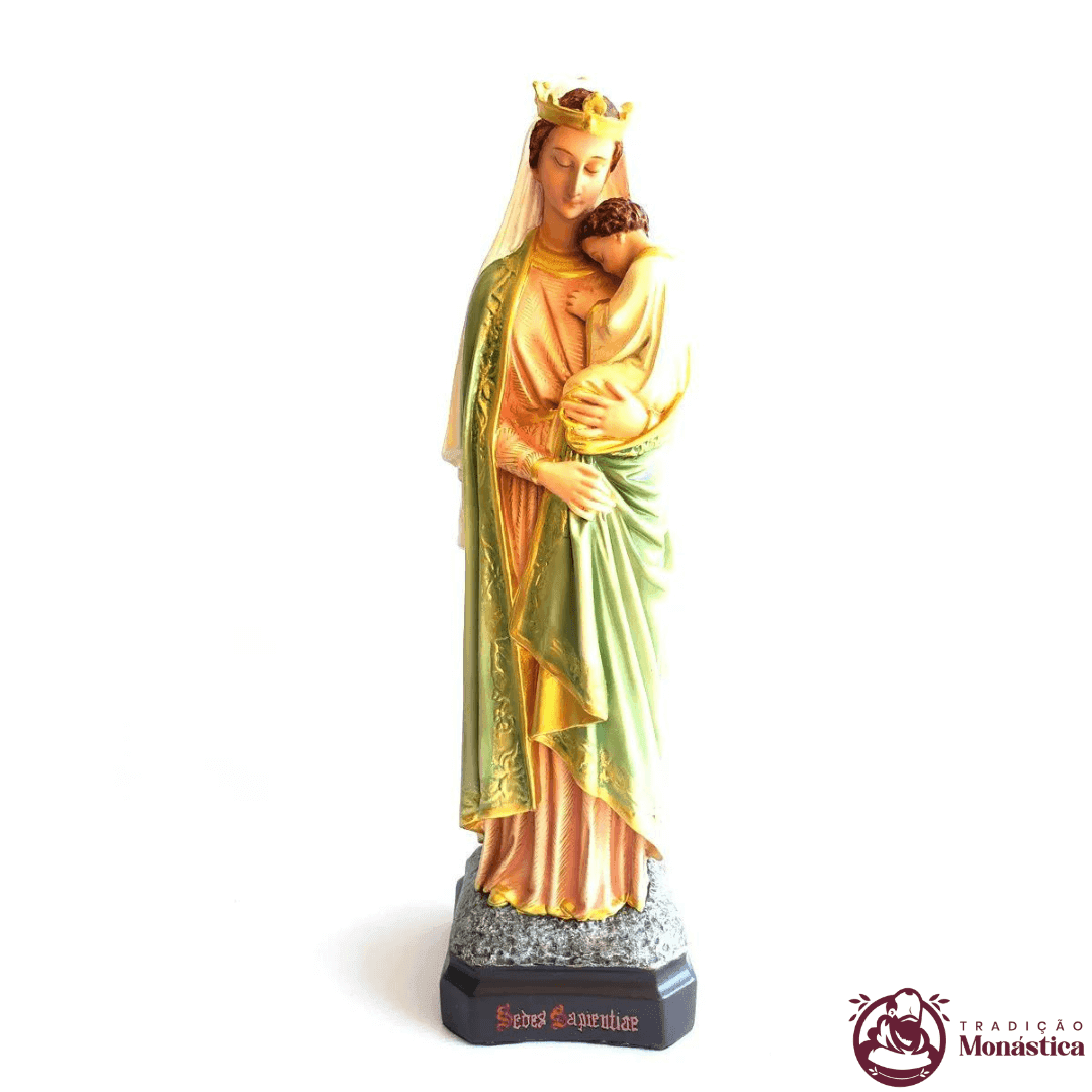 Imagem Nossa Senhora da Sabedoria Policromada - 40cm com Peanha Gótica - 3