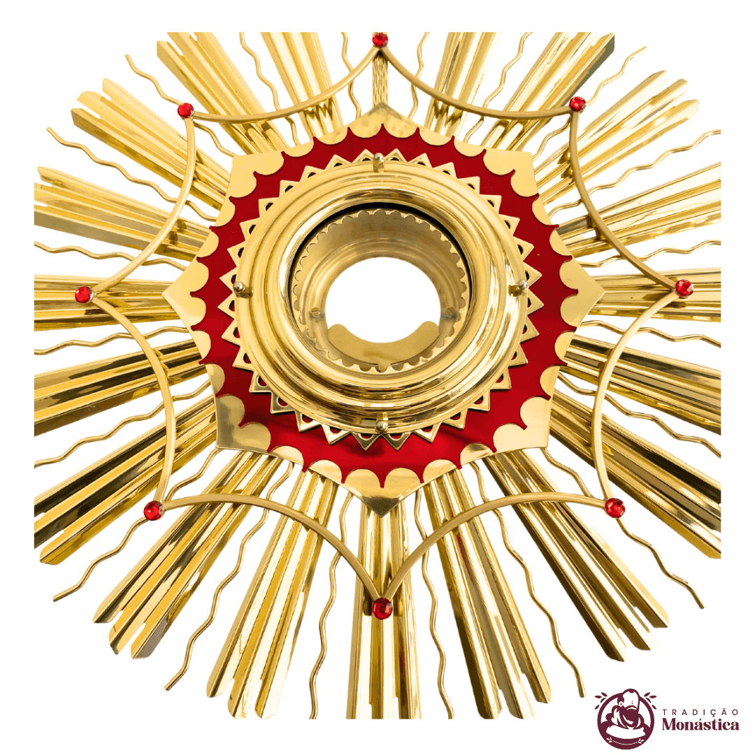 Ostensório Dourado com Pedras Vermelhas - 71cm - 2