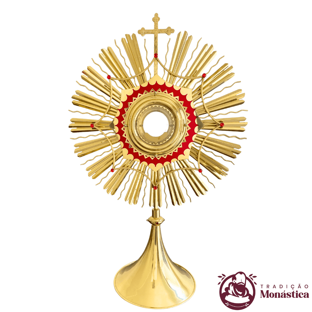 Ostensório Dourado com Pedras Vermelhas - 71cm - 1