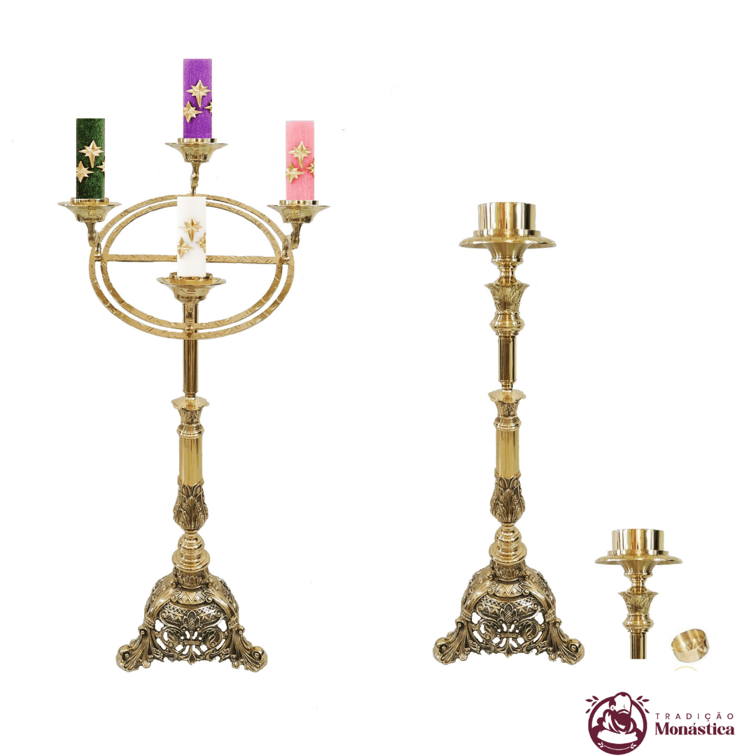 Castiçal Coroa Do Advento, Círio e Vela De Altar - 3 Em 1 - Grande - 1