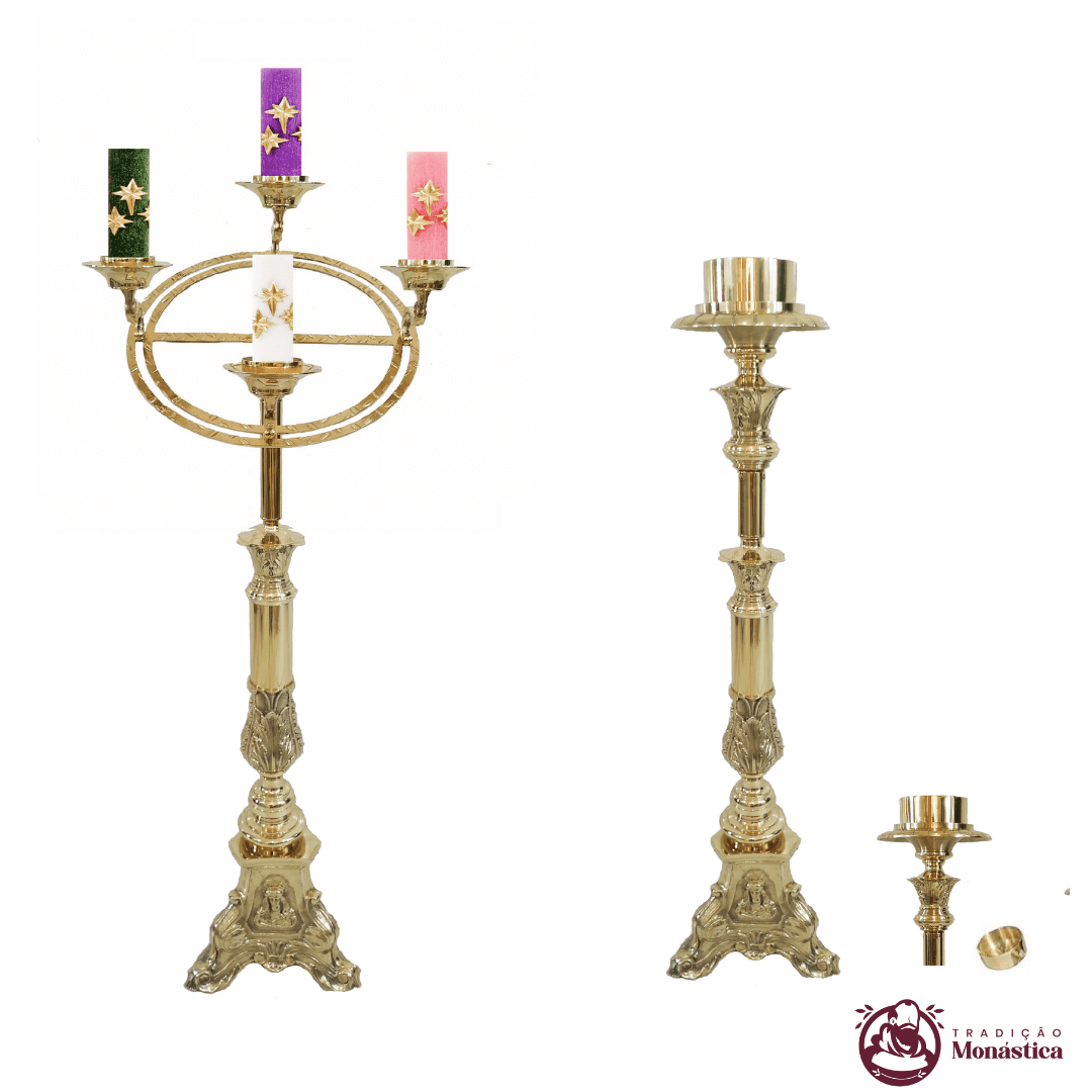 Castiçal Coroa Do Advento, Círio e Vela De Altar - Grande - Base JMJ - 3 Em 1 - 1