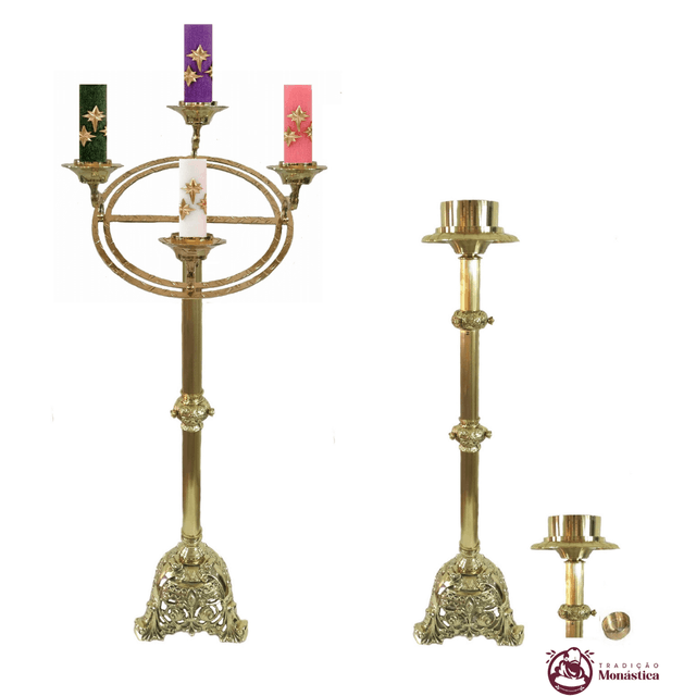 Castiçal Coroa Do Advento, Círio e Vela De Altar - 3 Em 1 - Pequena Castiçal Coroa Do Advento, Círio e Vela De Altar - 3 Em 1 - Pequena